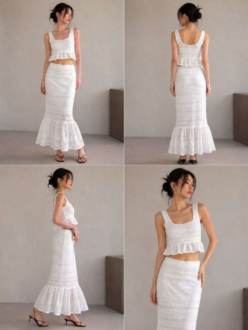 Joie White Knit Two Piece Top Skirt Set Cute Cotton Small